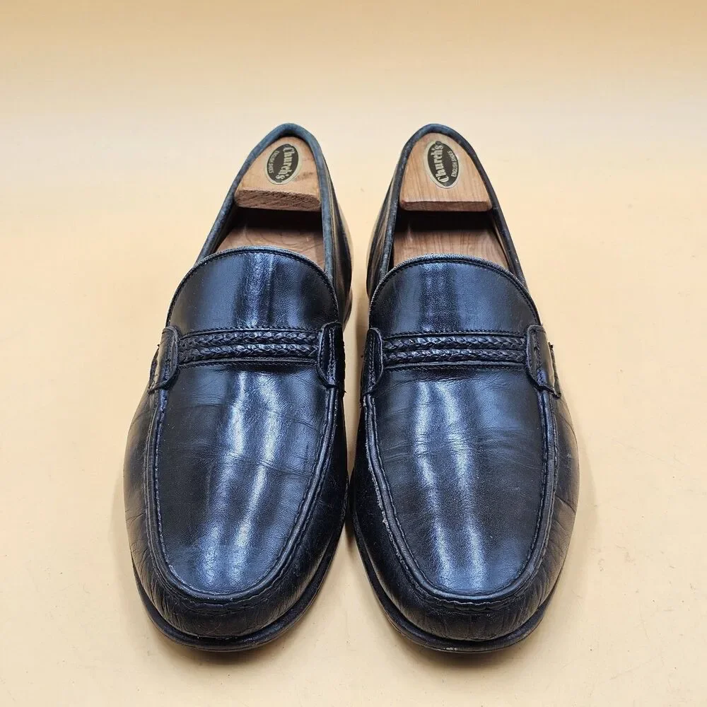 Church's Black Leather Braided Loafers Men's 9.5 M With Original Wood Shoe Trees